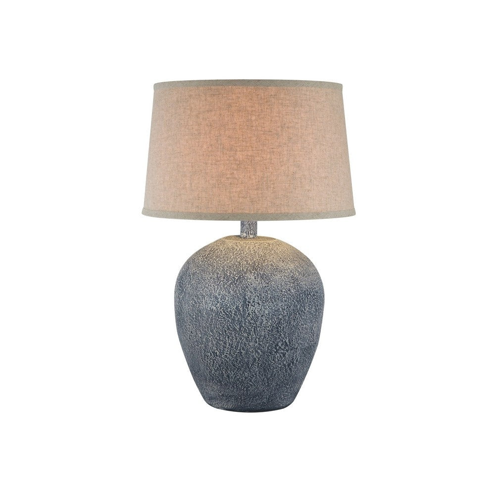 Linn 28 Inch Hydrocal Table Lamp, Drum Shade, Urn Base, Slate Blue Gray By Casagear Home