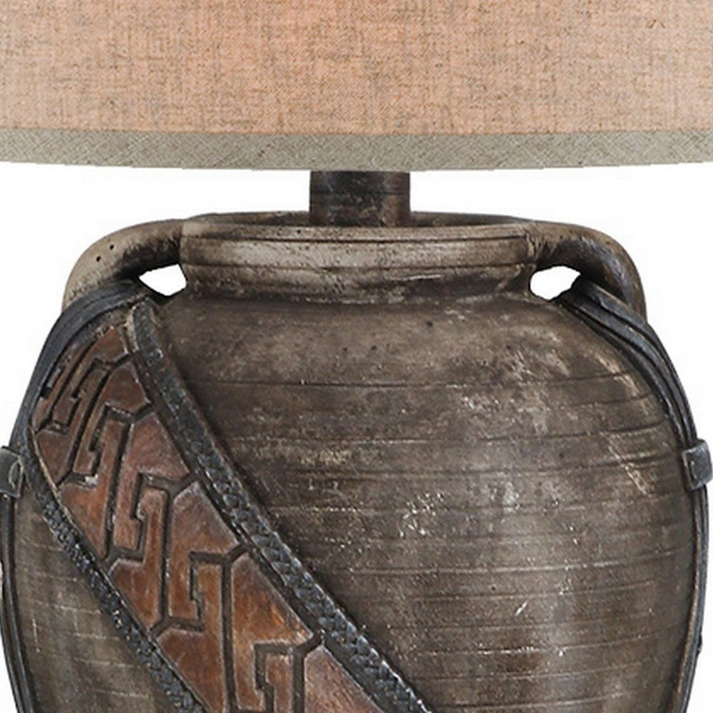 Livi 30 Inch Hydrocal Table Lamp Geometric Urn Base Dark Earthen Brown By Casagear Home BM305653