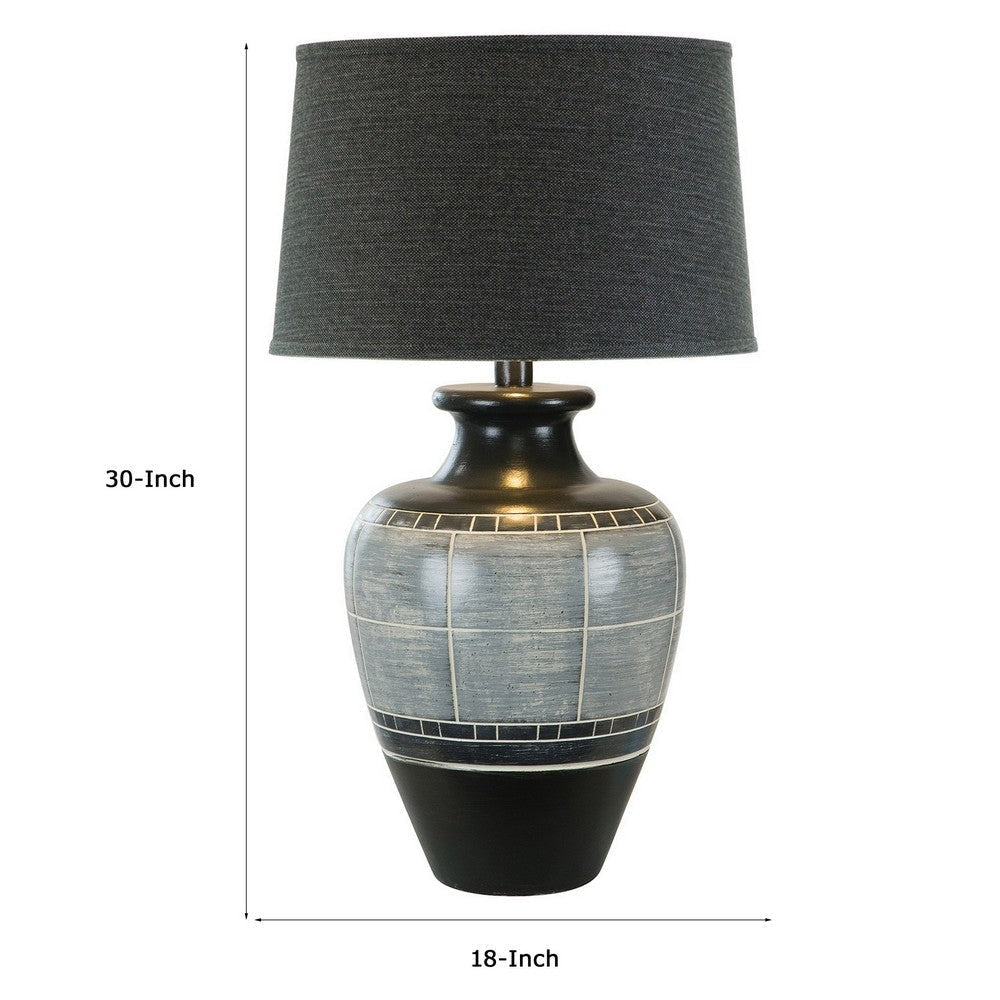 Riza 30 Inch Table Lamp Curved Vase Shape Dual Tone Gray Drum Shade By Casagear Home BM306579