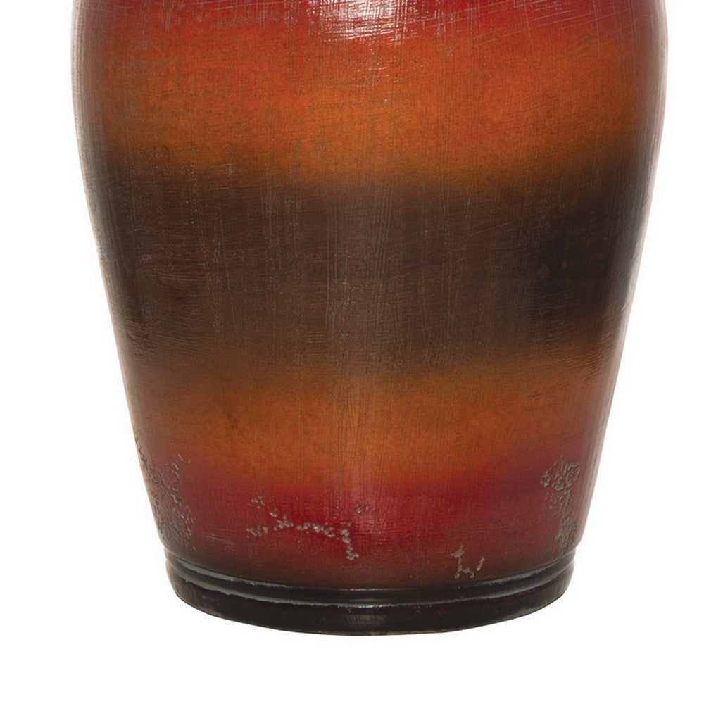 Ruhi 31 Inch Table Lamp Curved Pot Multicolor Drum Shade Brown Orange By Casagear Home BM306592