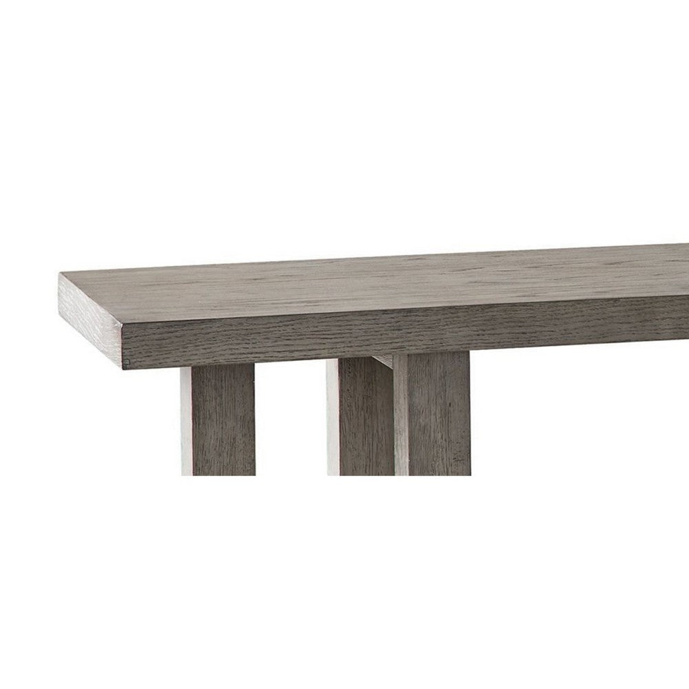 Gif 64 Inch Dining Bench Geometric Pedestal Legs Weathered Gray Finish By Casagear Home BM306616