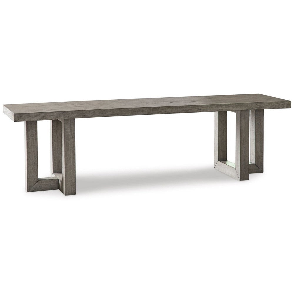 Gif 64 Inch Dining Bench, Geometric Pedestal Legs, Weathered Gray Finish By Casagear Home