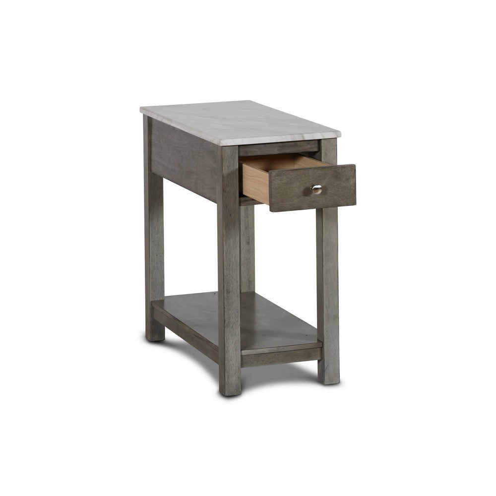 Zeva 24 Inch Narrow Side End Table Faux Marble Top 1 Drawer Gray By Casagear Home BM306717