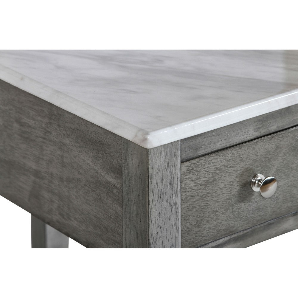 Zeva 24 Inch Narrow Side End Table Faux Marble Top 1 Drawer Gray By Casagear Home BM306717