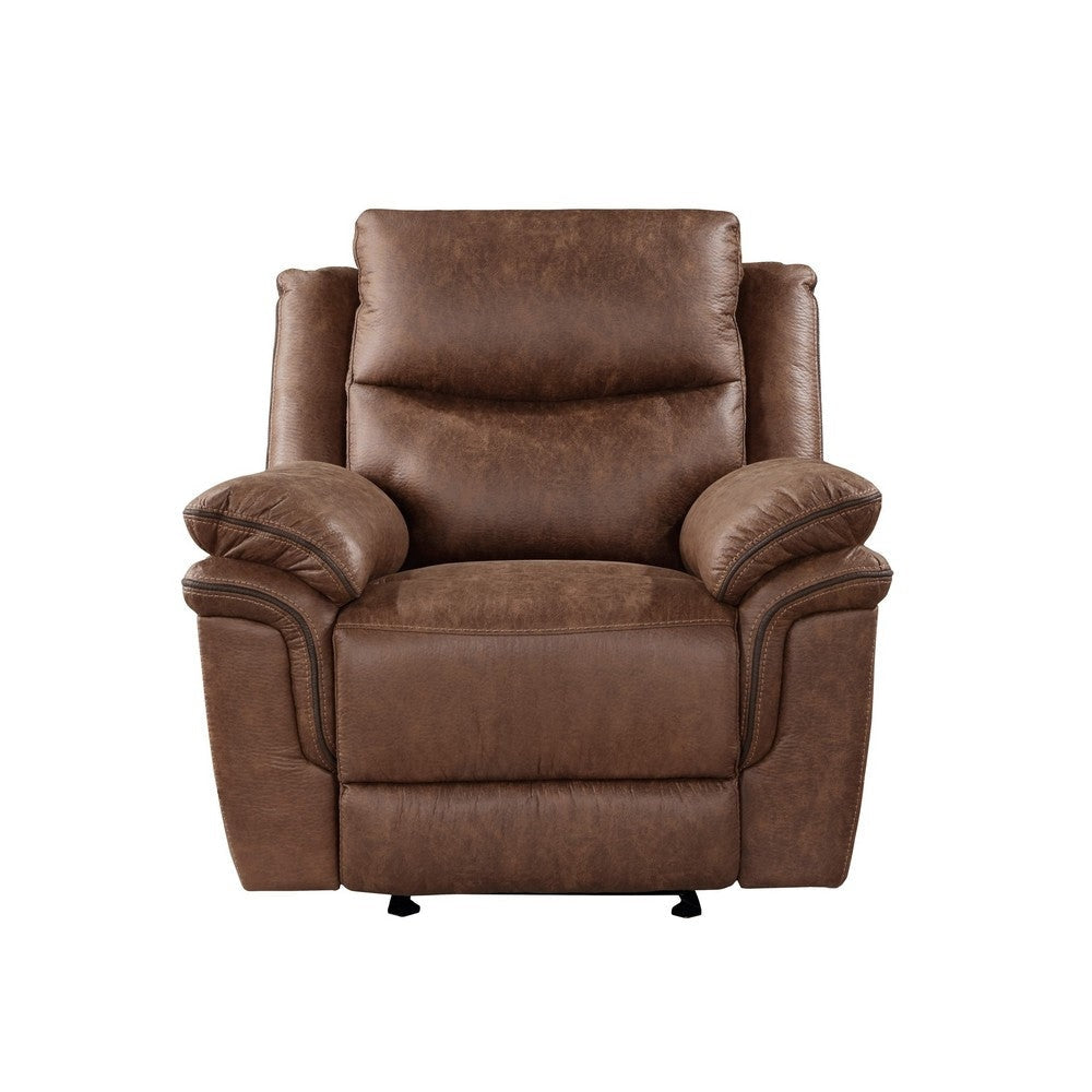 Quir 42 Inch Manual Recliner Armchair Gliding Hardware Brown Polyester By Casagear Home BM306744