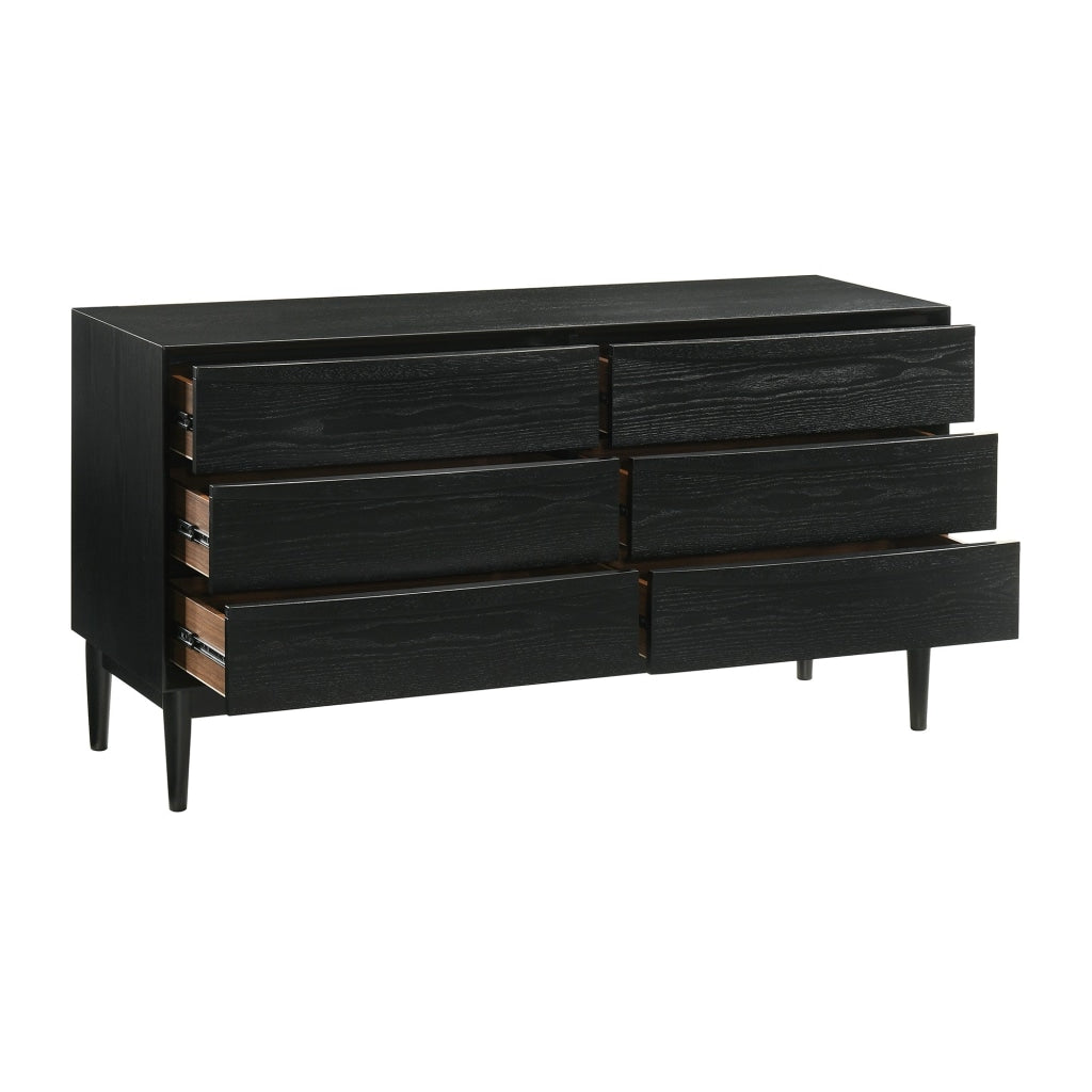 Mian 55 Inch Wide Dresser Chest 6 Drawer Linear Undercut Handle Black By Casagear Home BM308840