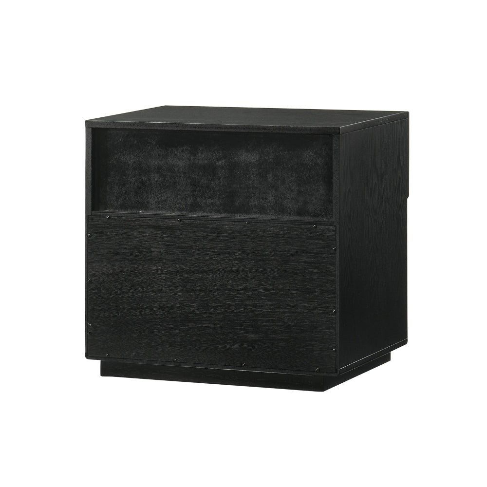 Saly 23 Inch Nightstand with Drawer Diagonal Grain Wood Finish Black By Casagear Home BM308847