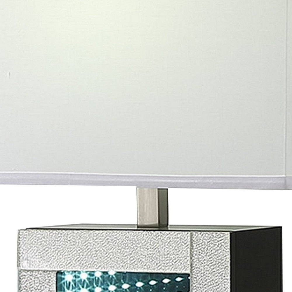 Ziva 27 Inch Table Lamp LED Night Light Rectangular Shade Shiny Silver By Casagear Home BM308909