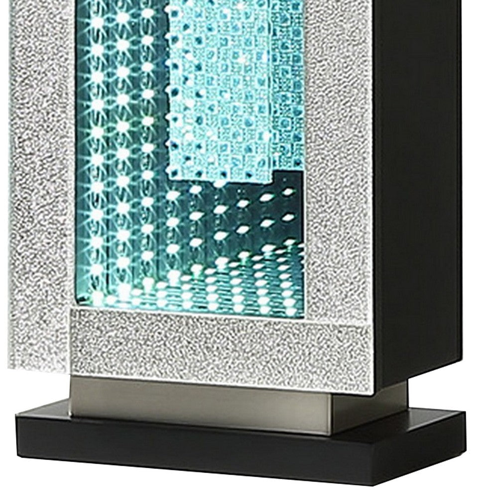 Ziva 27 Inch Table Lamp LED Night Light Rectangular Shade Shiny Silver By Casagear Home BM308909