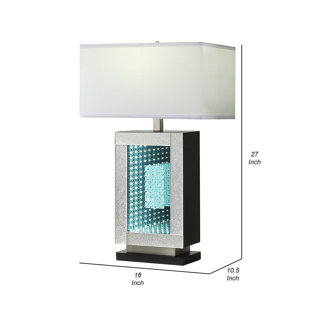 Ziva 27 Inch Table Lamp LED Night Light Rectangular Shade Shiny Silver By Casagear Home BM308909