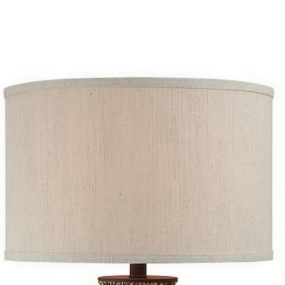 27 Inch Table Lamp Woven Rope Design Drum Shade Rattan Wood Brown By Casagear Home BM308913