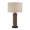 27 Inch Table Lamp, Woven Rope Design, Drum Shade, Rattan Wood, Brown By Casagear Home