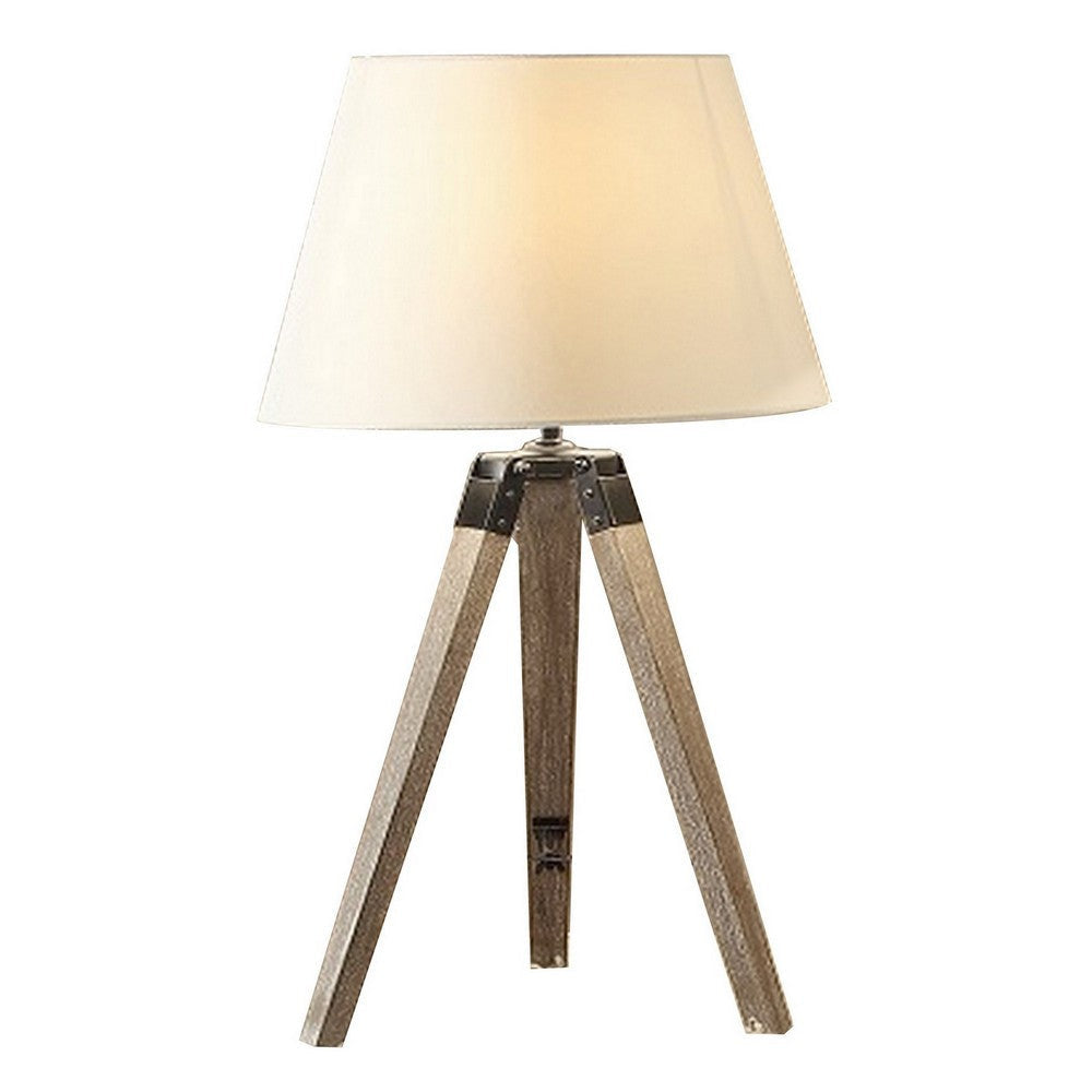 27 Inch Table Lamp Tripod Legs Base Empire Shade Natural Wood Gray By Casagear Home BM308914