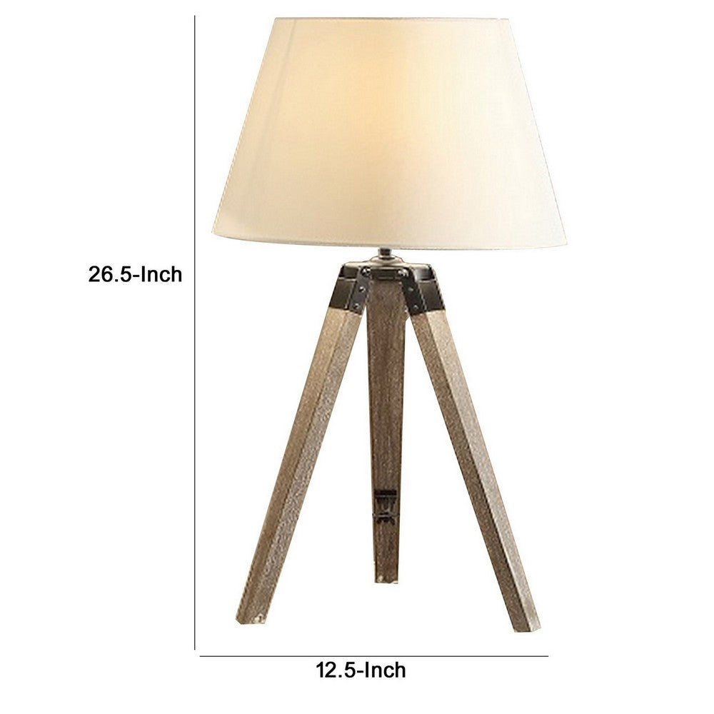 27 Inch Table Lamp Tripod Legs Base Empire Shade Natural Wood Gray By Casagear Home BM308914