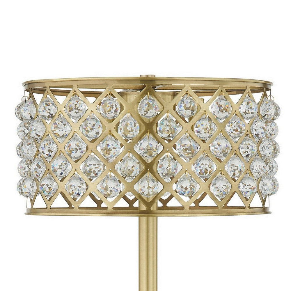 Dany 28 Inch Table Lamp with Crystal Drum Shade Gold Brass Metal Base By Casagear Home BM308915