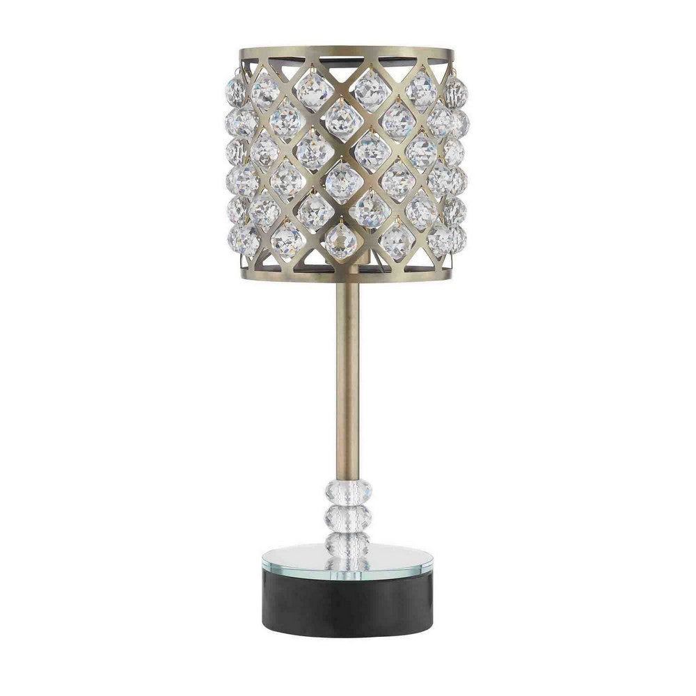 Dany 24 Inch Table Lamp with Crystal Drum Shade Black Metal Antique Brass By Casagear Home BM308916