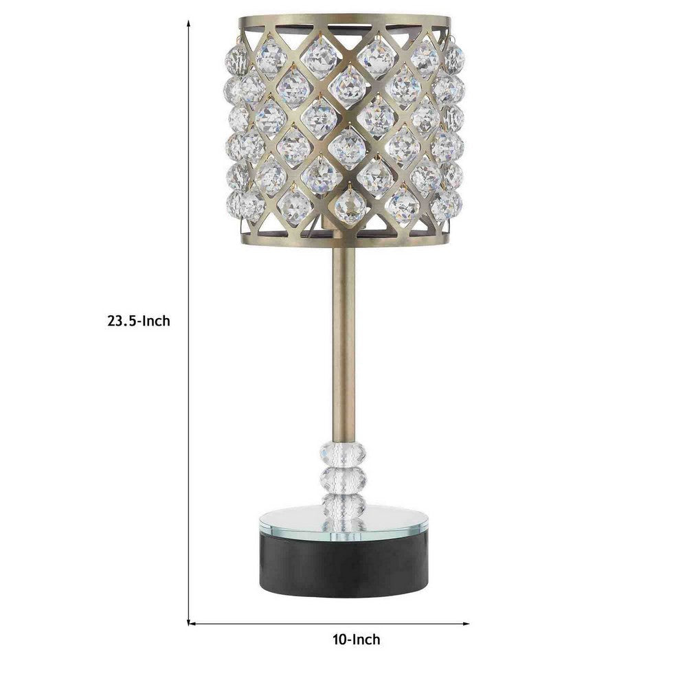 Dany 24 Inch Table Lamp with Crystal Drum Shade Black Metal Antique Brass By Casagear Home BM308916