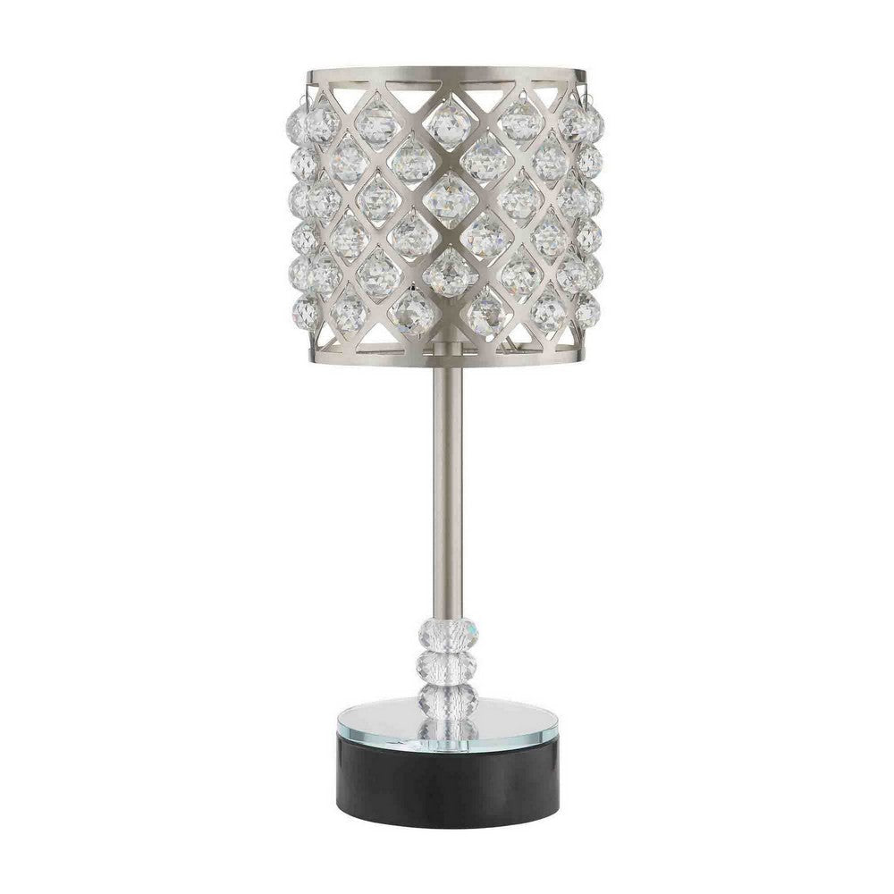 Dany 24 Inch Table Lamp with Crystal Drum Shade Metal Brushed Nickel By Casagear Home BM308917