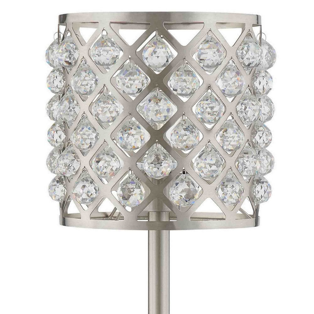 Dany 24 Inch Table Lamp with Crystal Drum Shade Metal Brushed Nickel By Casagear Home BM308917