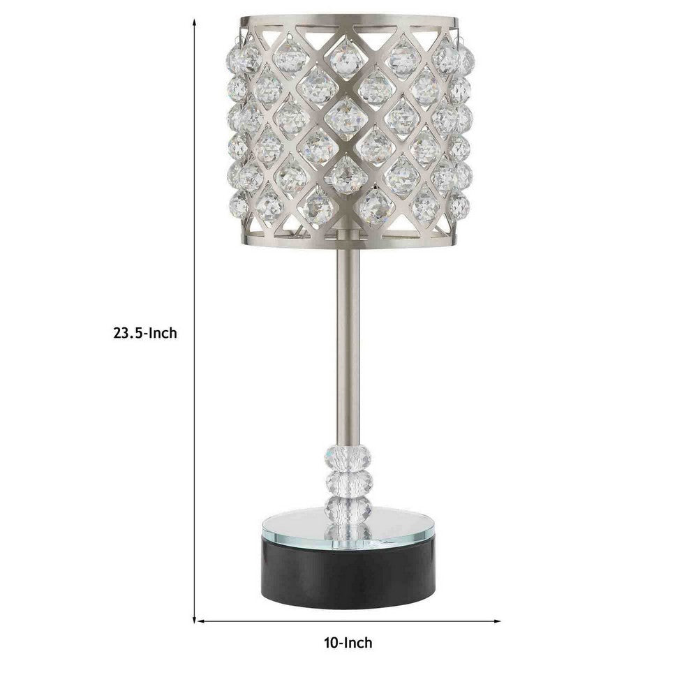 Dany 24 Inch Table Lamp with Crystal Drum Shade Metal Brushed Nickel By Casagear Home BM308917