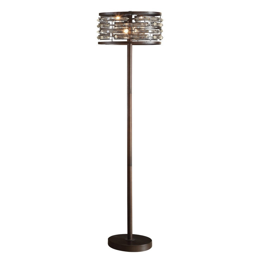 60 Inch Floor Lamp with Crystal Drum Shade, Metal Base, Antique Bronze By Casagear Home