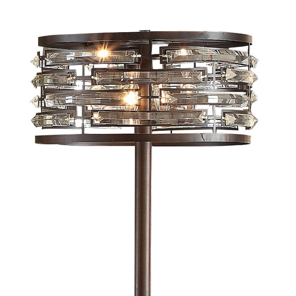 60 Inch Floor Lamp with Crystal Drum Shade Metal Base Antique Bronze By Casagear Home BM308918