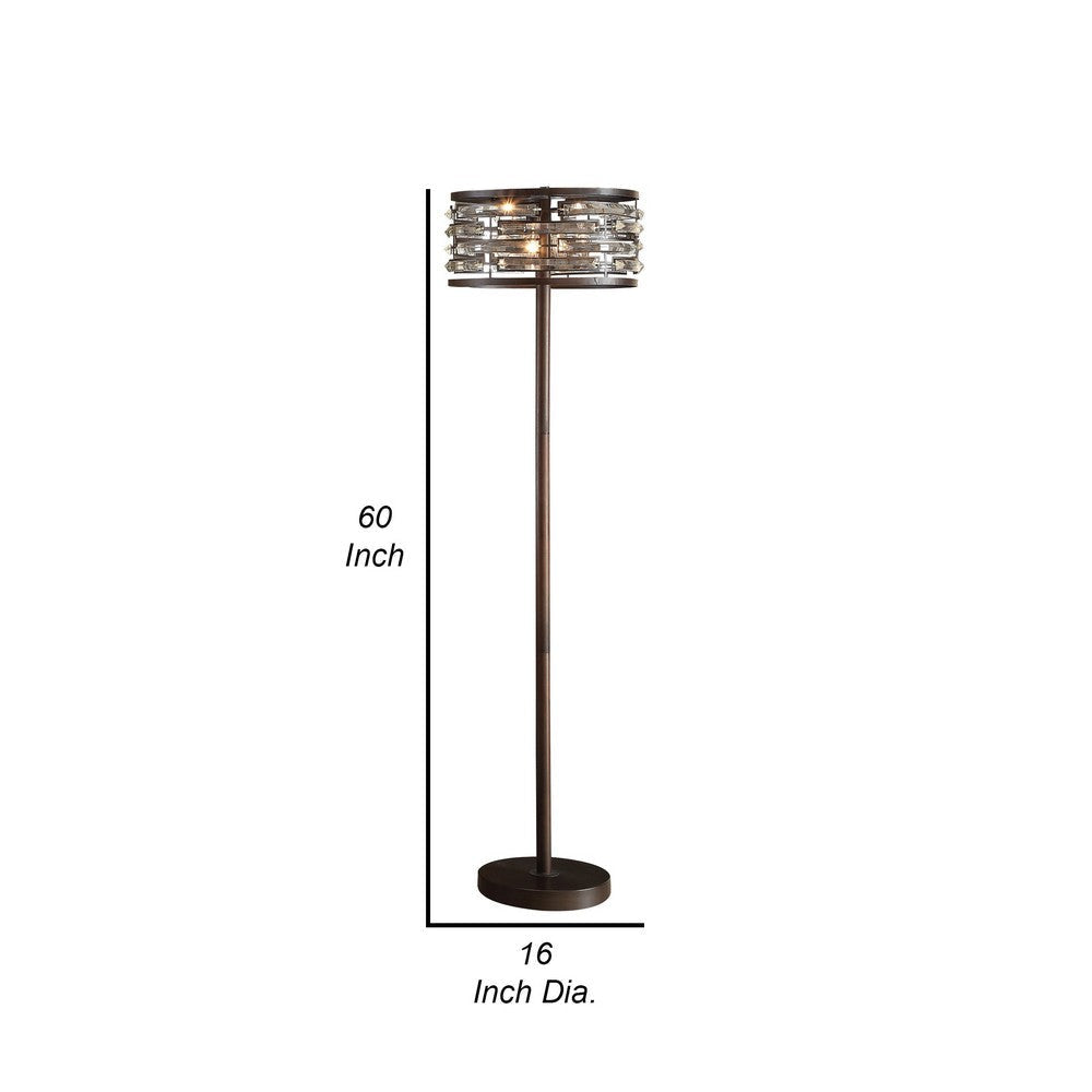 60 Inch Floor Lamp with Crystal Drum Shade Metal Base Antique Bronze By Casagear Home BM308918