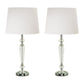 24 Inch Table Lamp Set of 2 with Glass Stands, Metal Base, Clear Finish By Casagear Home