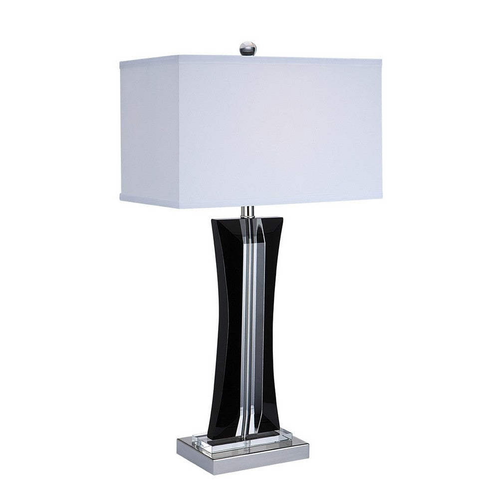 28 Inch Table Lamp, Glass Stand, White Rectangular Shade, Metal, Black By Casagear Home