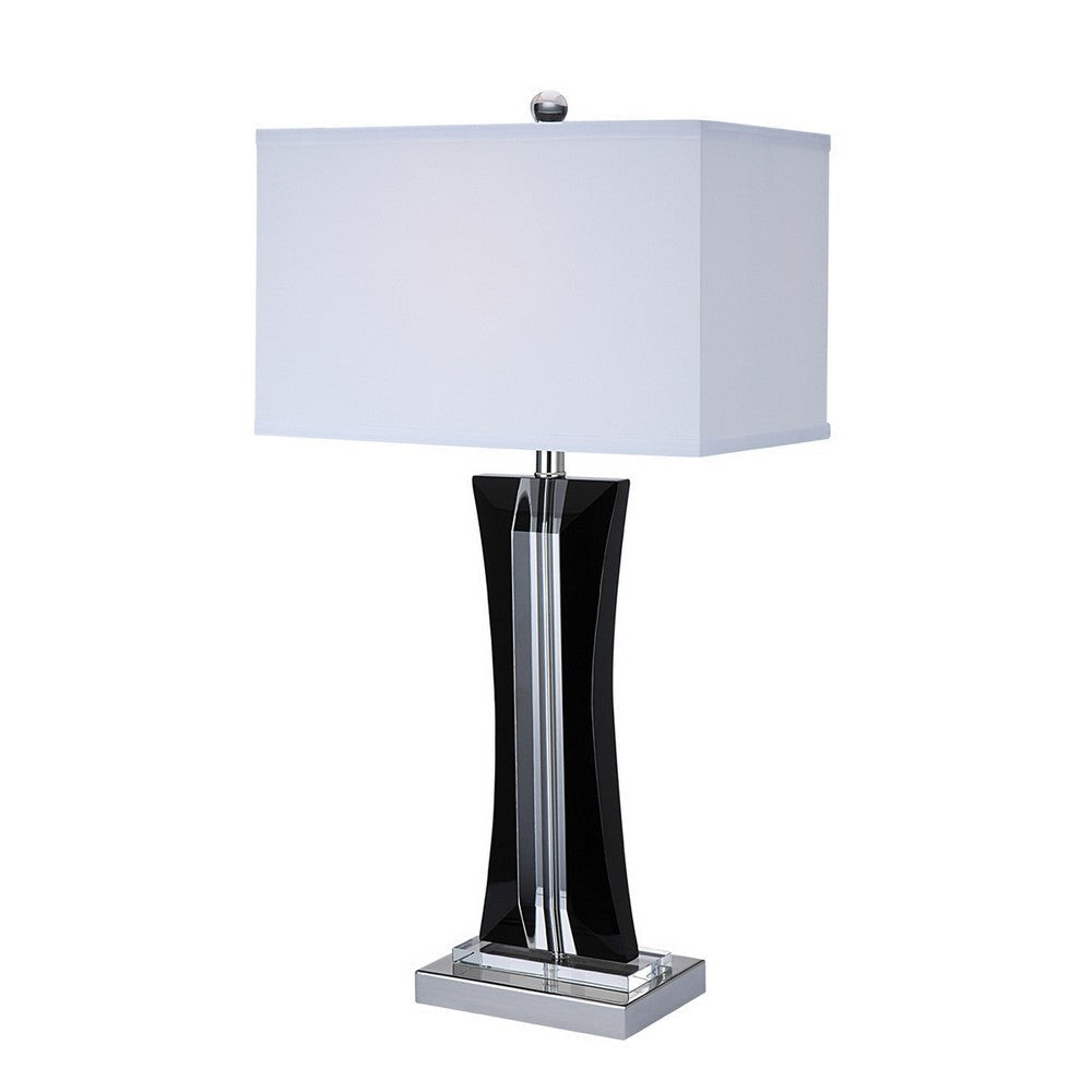 28 Inch Table Lamp Glass Stand White Rectangular Shade Metal Black By Casagear Home BM308922