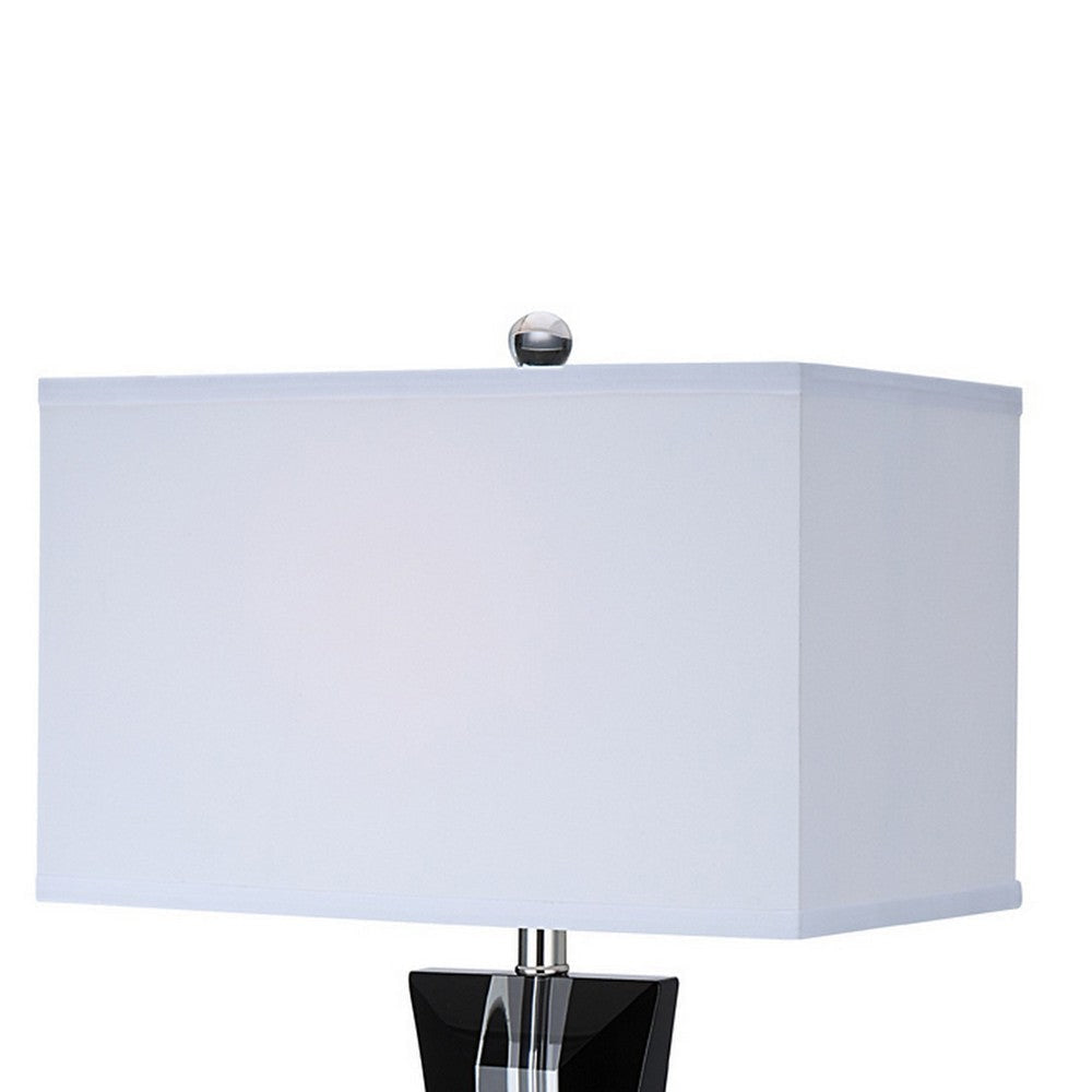 28 Inch Table Lamp Glass Stand White Rectangular Shade Metal Black By Casagear Home BM308922