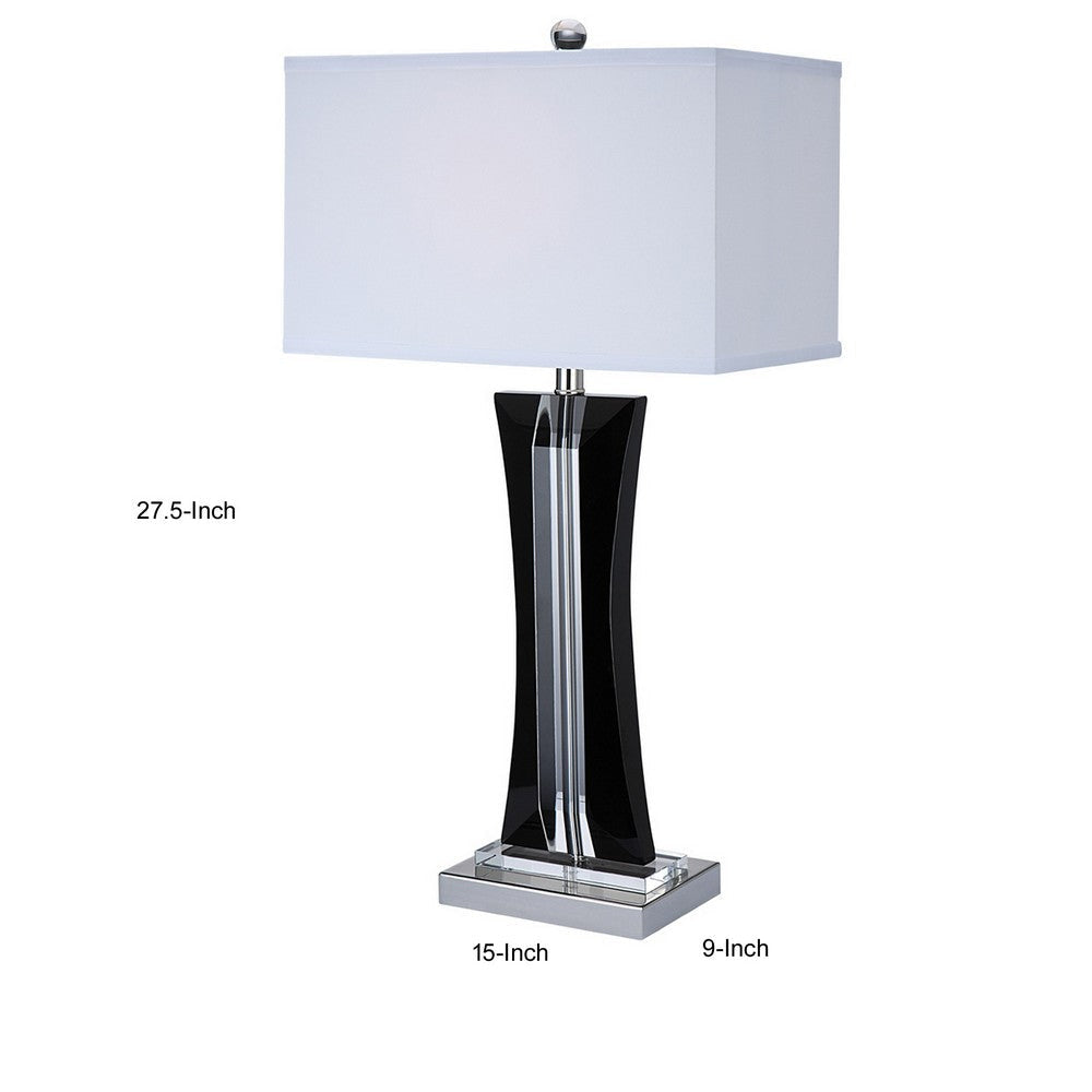 28 Inch Table Lamp Glass Stand White Rectangular Shade Metal Black By Casagear Home BM308922