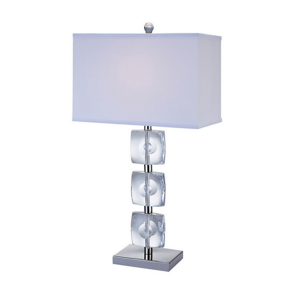 28 Inch Table Lamp Crystal Stand White Rectangular Shade Metal Clear By Casagear Home BM308923