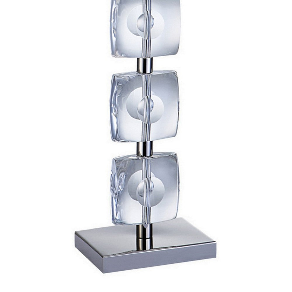 28 Inch Table Lamp Crystal Stand White Rectangular Shade Metal Clear By Casagear Home BM308923