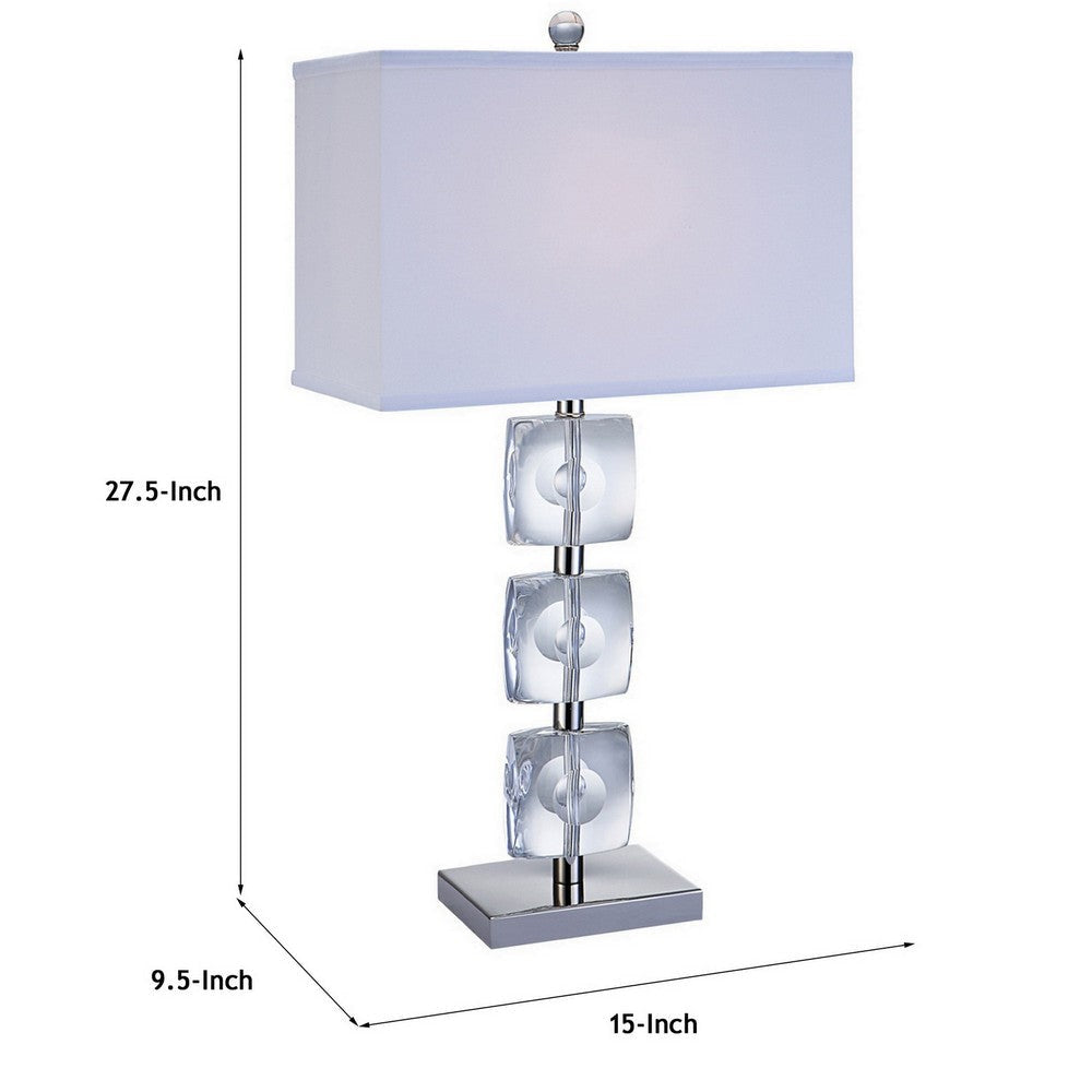 28 Inch Table Lamp Crystal Stand White Rectangular Shade Metal Clear By Casagear Home BM308923