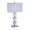 28 Inch Table Lamp, Crystal Stand, White Rectangular Shade, Metal, Clear  By Casagear Home