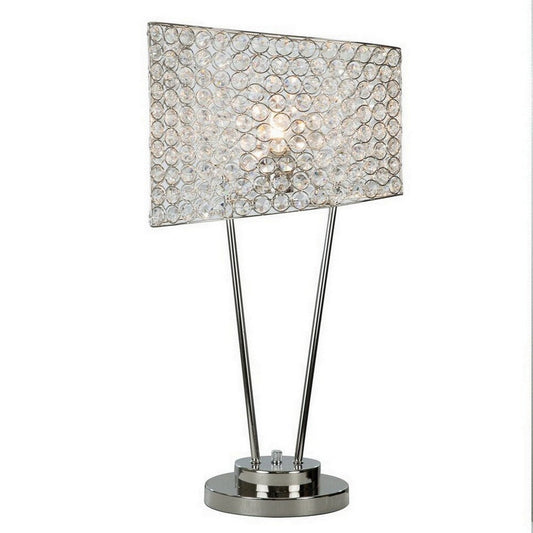 27 Inch Table Lamp, Asymmetrical Crystal Shade, Dimmer Switch, Metal Finish By Casagear Home