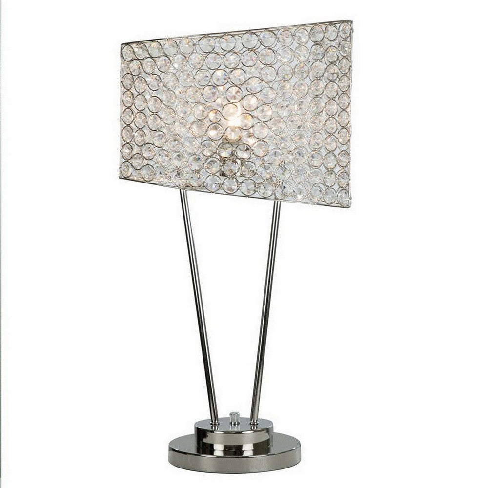 27 Inch Table Lamp Asymmetrical Crystal Shade Dimmer Switch Metal Finish By Casagear Home BM308926