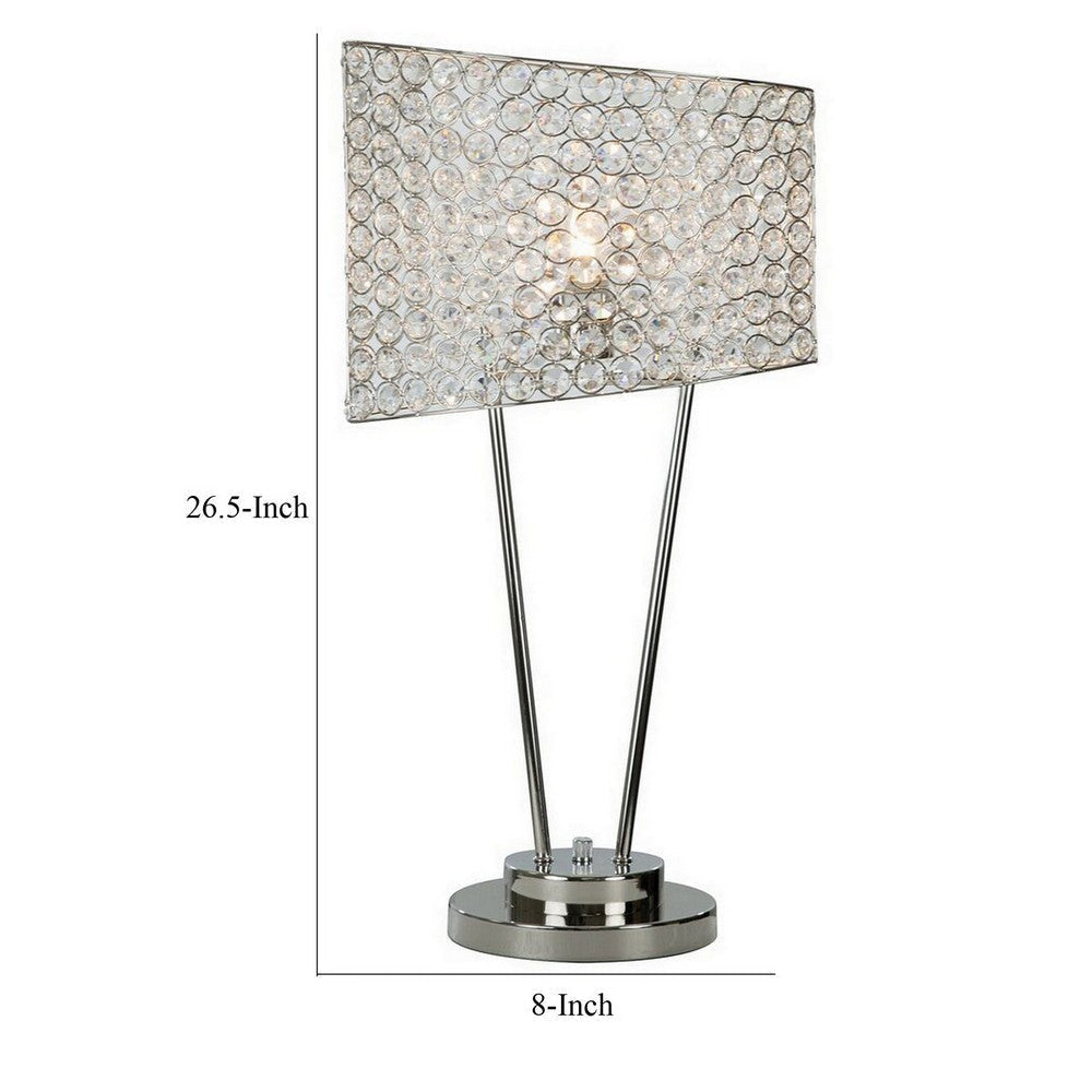 27 Inch Table Lamp Asymmetrical Crystal Shade Dimmer Switch Metal Finish By Casagear Home BM308926