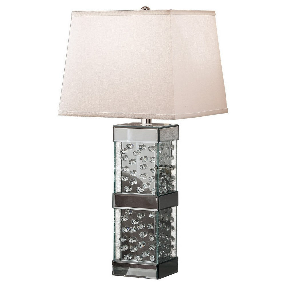 26 Inch Table Lamp, Empire Shade, Crystal Glass Stand, Clear Finish  By Casagear Home