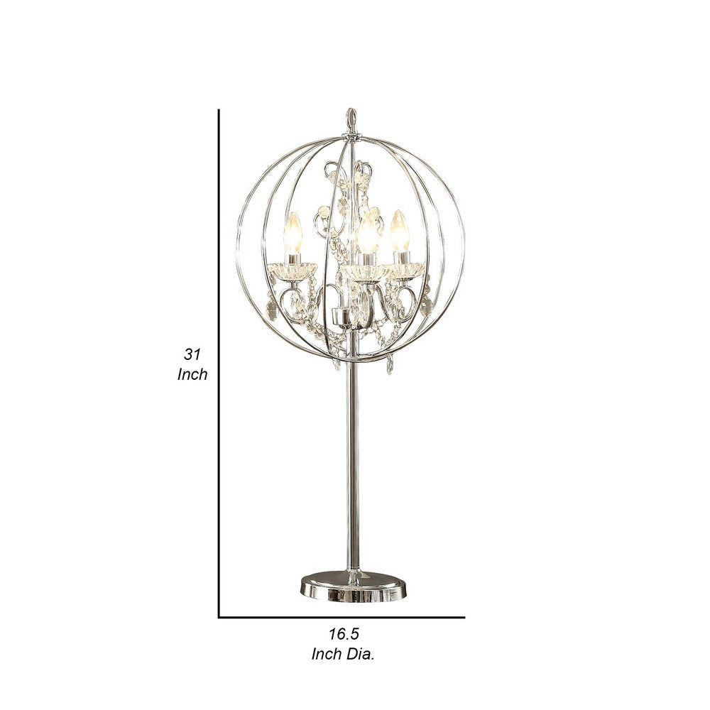 Shine 31 Inch Table Lamp Chandelier Style Crystal and Metal Chrome By Casagear Home BM308928