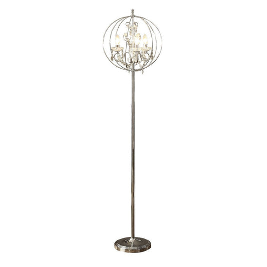 Shine 61 Inch Floor Lamp, Chandelier Style, Crystal and Metal, Chrome By Casagear Home