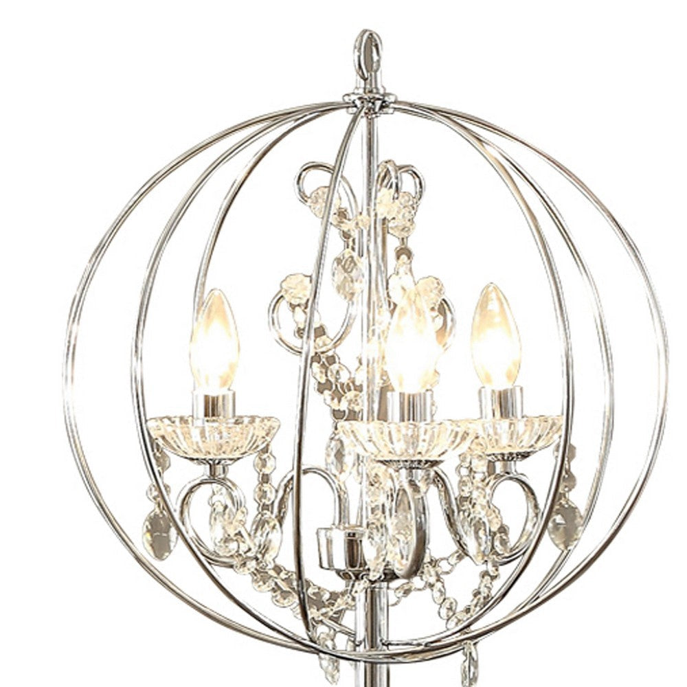 Shine 61 Inch Floor Lamp Chandelier Style Crystal and Metal Chrome By Casagear Home BM308929