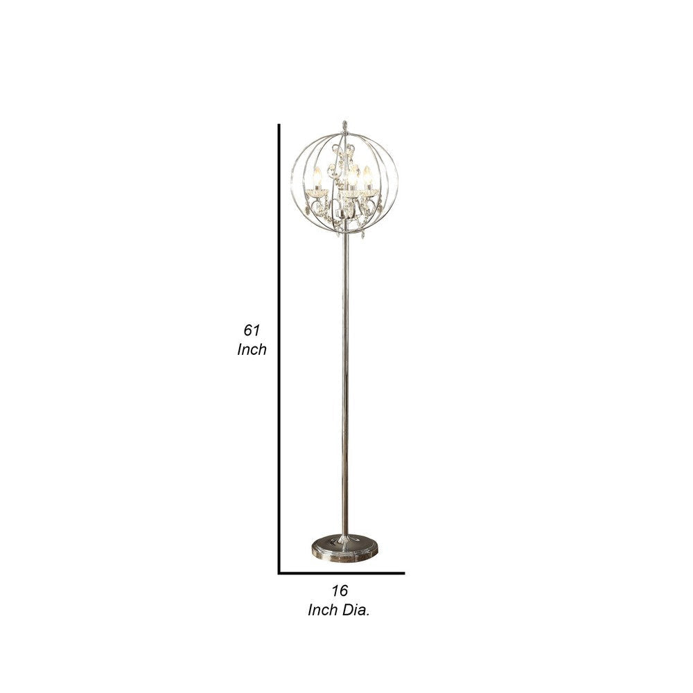 Shine 61 Inch Floor Lamp Chandelier Style Crystal and Metal Chrome By Casagear Home BM308929