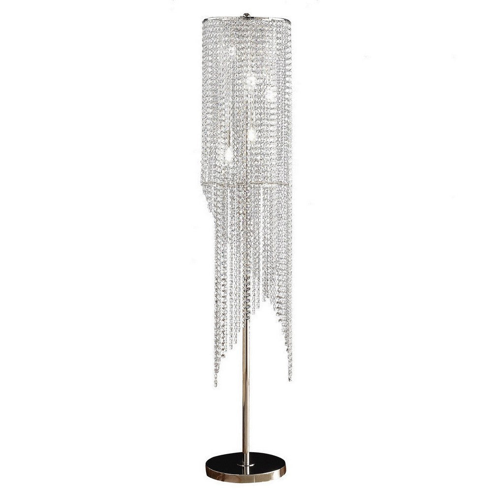 Mindy 62 Inch Floor Lamp Crystal Raindrops Design Metal Clear Finish By Casagear Home BM308930