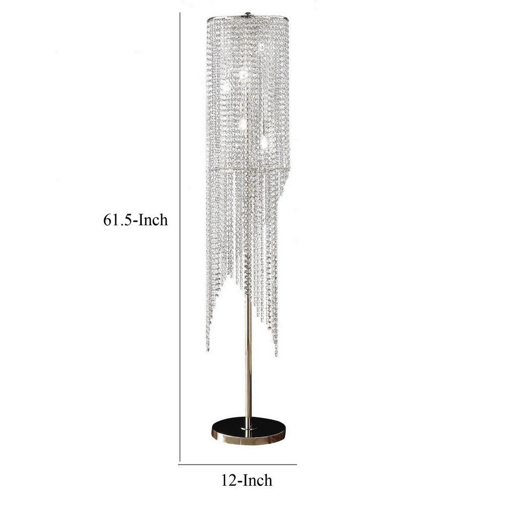 Mindy 62 Inch Floor Lamp Crystal Raindrops Design Metal Clear Finish By Casagear Home BM308930