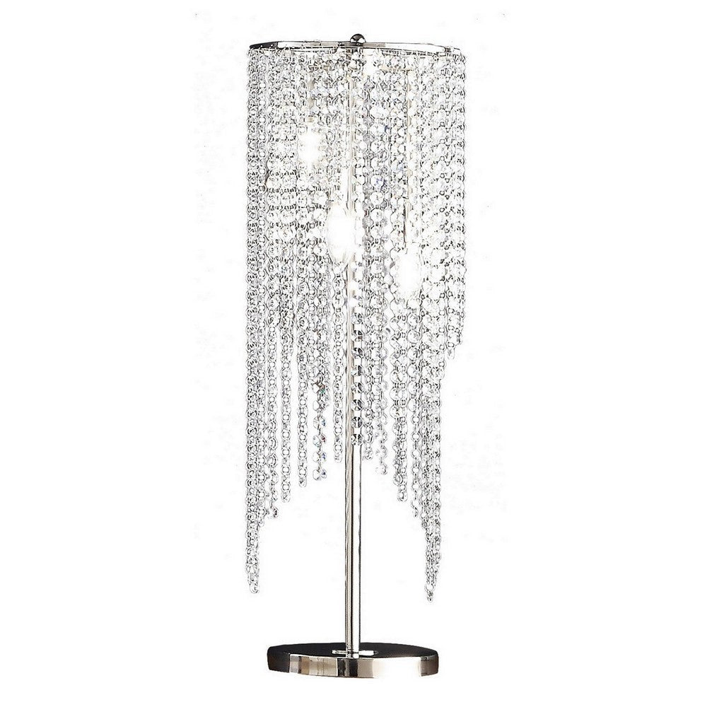 Mindy 30 Inch Table Lamp Crystal Raindrops Design Metal Clear Finish By Casagear Home BM308931