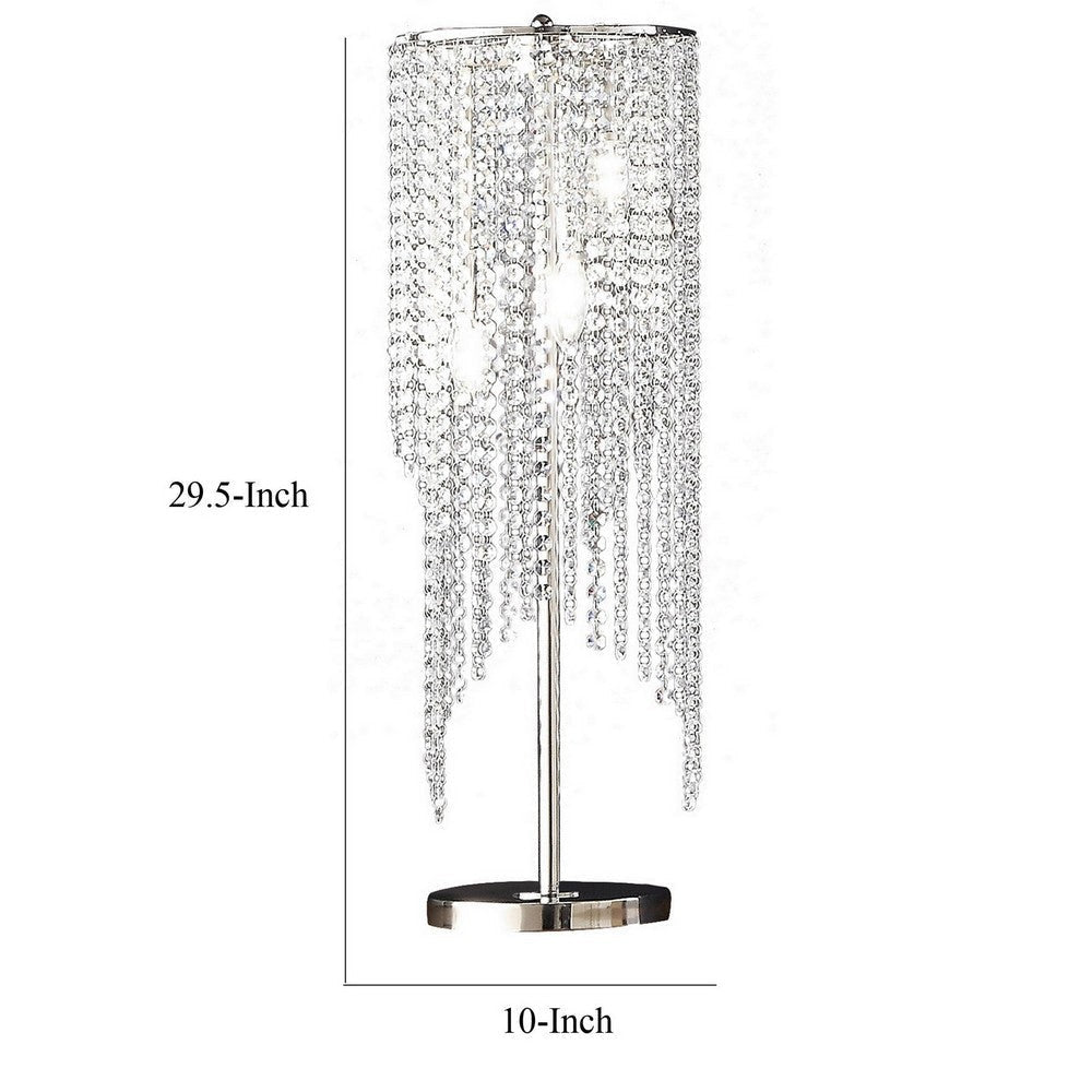 Mindy 30 Inch Table Lamp Crystal Raindrops Design Metal Clear Finish By Casagear Home BM308931