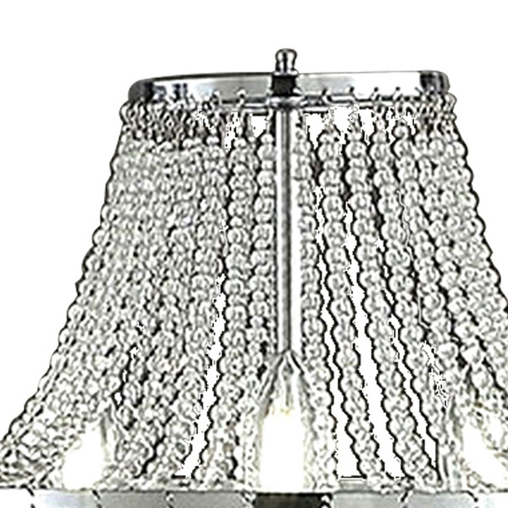 Cara 27 Inch Table Lamp Hanging Drop Design Crystal and Metal Chrome By Casagear Home BM308932