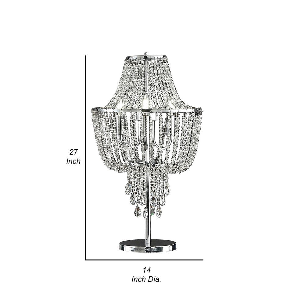 Cara 27 Inch Table Lamp Hanging Drop Design Crystal and Metal Chrome By Casagear Home BM308932